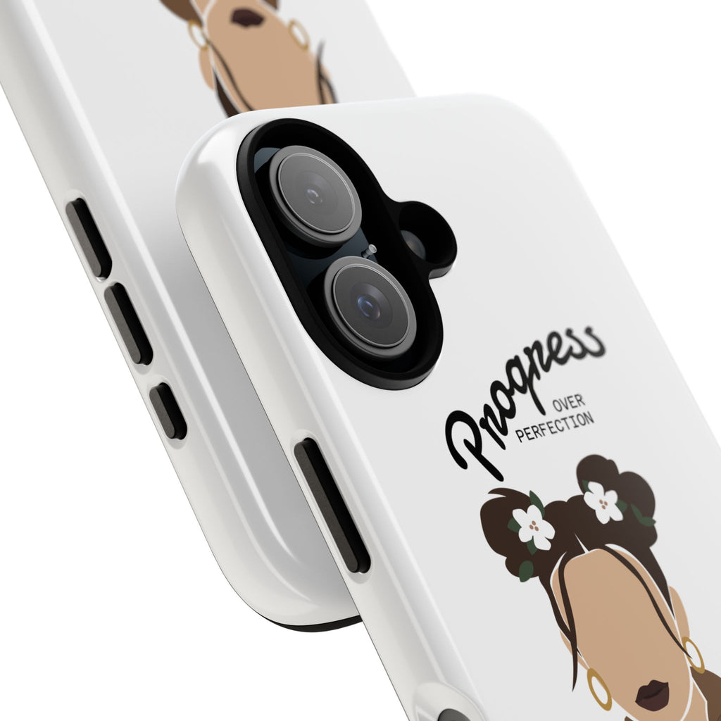 Progress Over Perfection Phone Case — Empowering Feminine Illustration Protective Cover