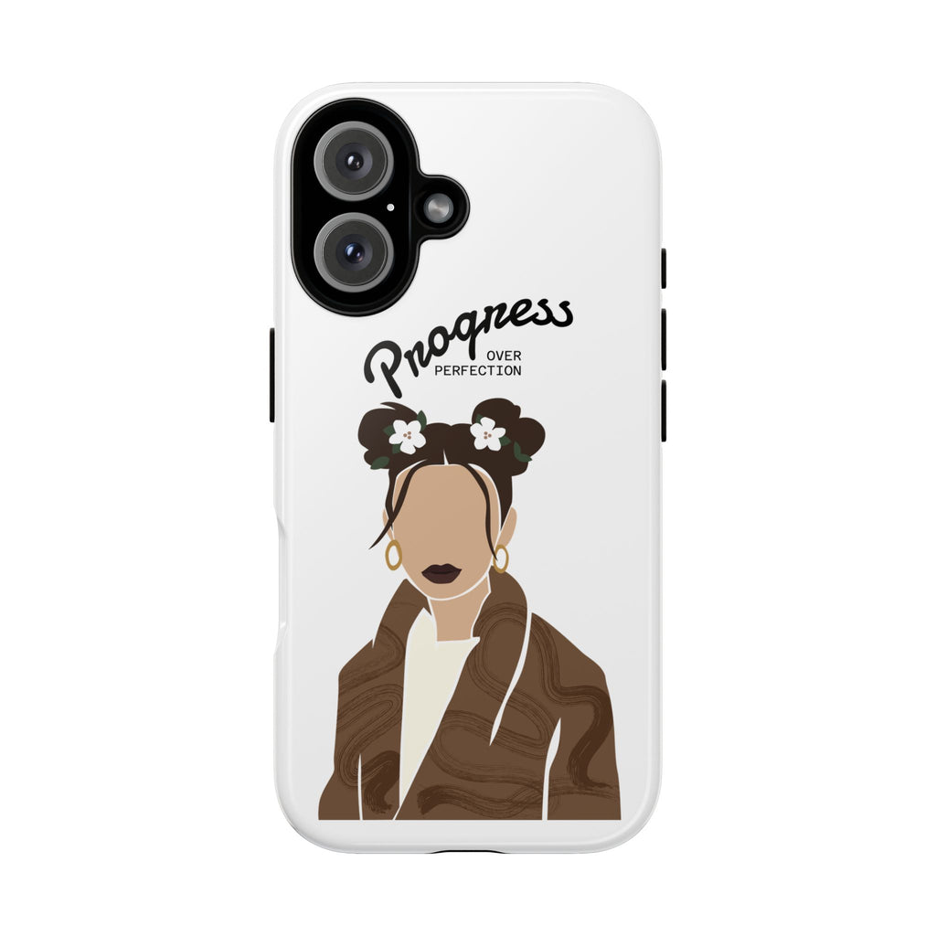 Progress Over Perfection Phone Case — Empowering Feminine Illustration Protective Cover