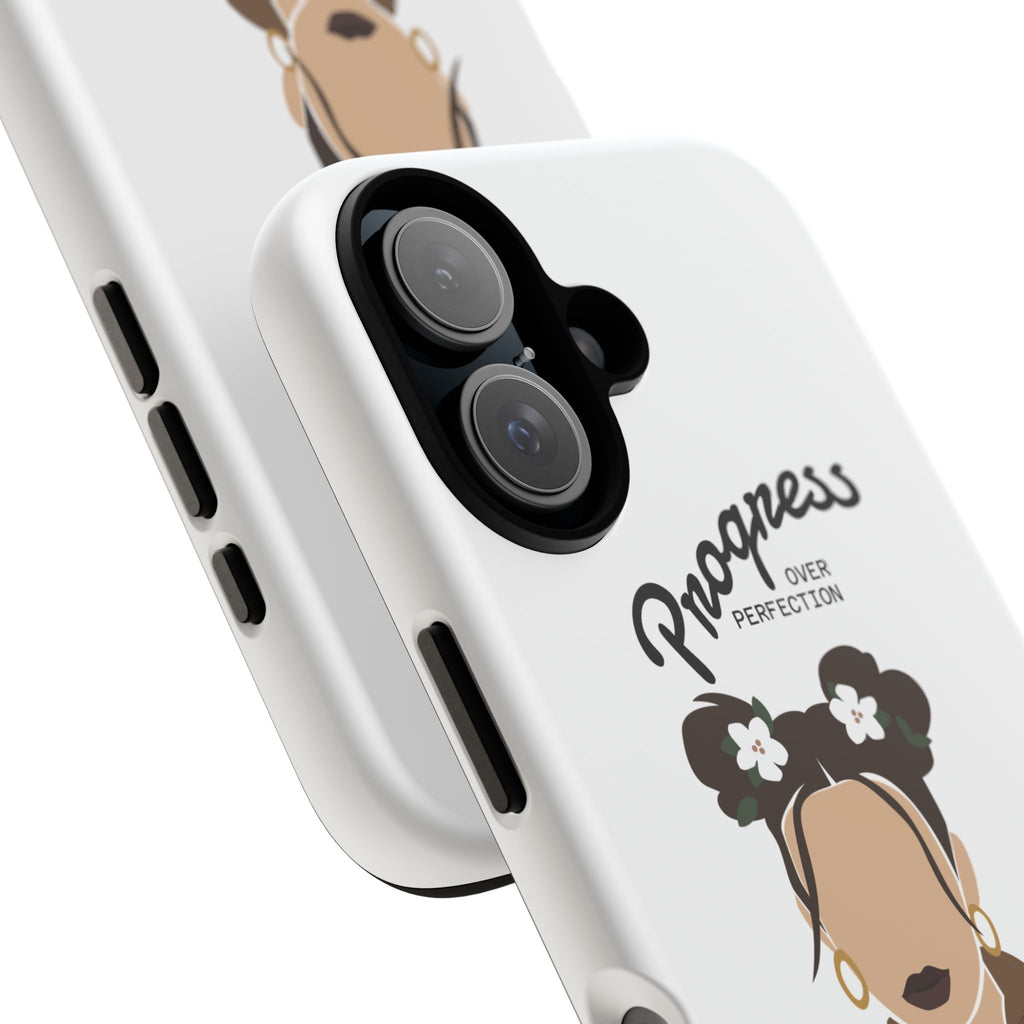 Progress Over Perfection Phone Case — Empowering Feminine Illustration Protective Cover