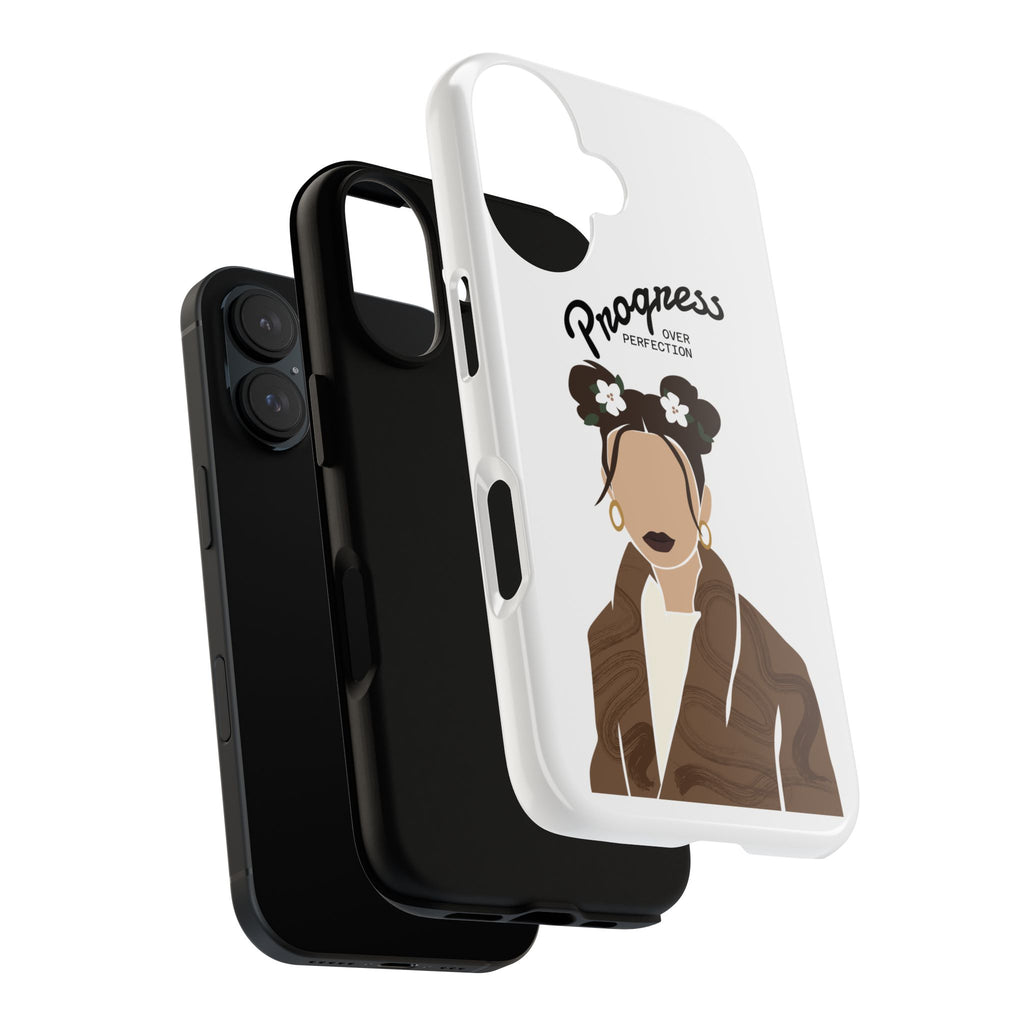 Progress Over Perfection Phone Case — Empowering Feminine Illustration Protective Cover