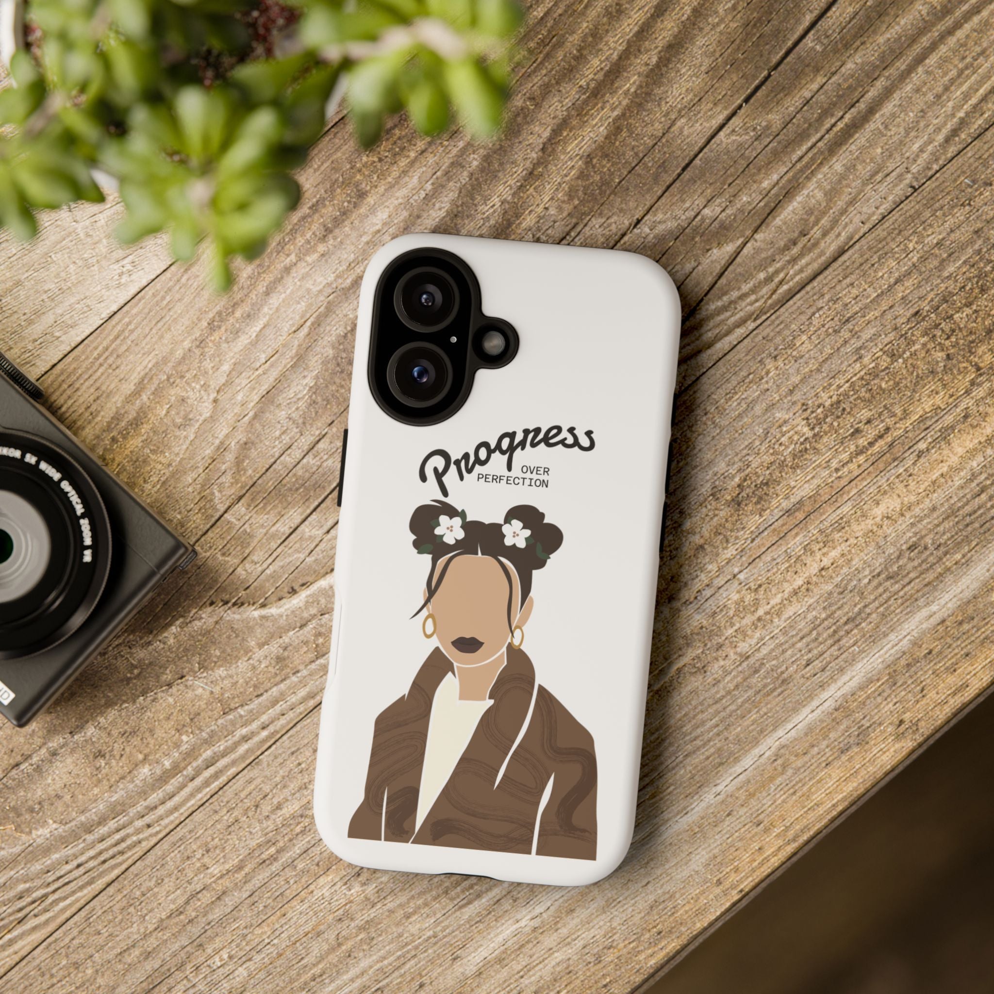 Progress Over Perfection Phone Case — Empowering Feminine Illustration Protective Cover